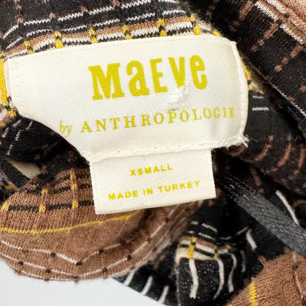 Anthropologie Maeve Striped Wrap Midi Dress Brown Black XS - Picture 7 of 8